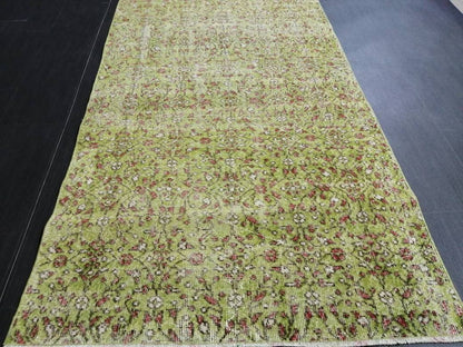 Vintage Green Rug Hand Made Rug, 3.6 x 6.5  Modern Oushak Rug,  Boho Leaves Rug, Fun Turkish Rug, Farmhouse Rug, Vintage Wool rug
