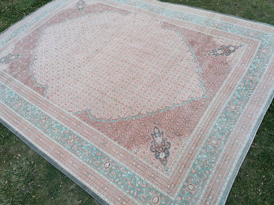 Oushak hand made wool rug 9'7x13 large living room rug, pastel oushak rug