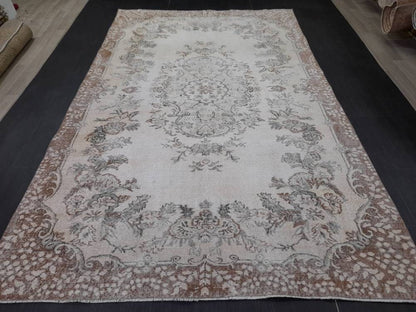 MUTED TURKISH RUG 6.4 x 10.3 Oushak Rug Vintage Oushak Rug Vintage  Rug Wool Rug Hand Made Rug Vintage Persian Rug Vintage Oriental Rug