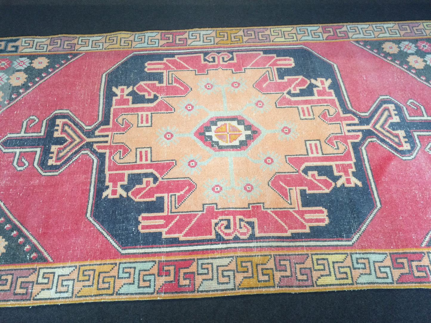 Turkish Rug, 3x8 Vintage Rug,Handmade Oushak Rug, Farmhouse Rug Wool Rug Wool Pile Rug Rustic Rug Bohemian Rug Vintage Turkish Rugs Oriental