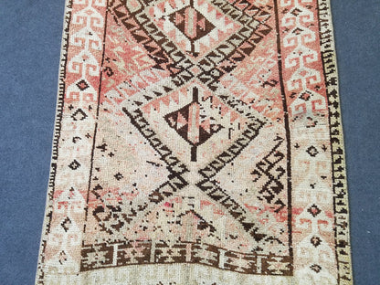 Oushak wool rug,turkish hallway runner rug, pastel oushak vintage runner 3'7x7'4 unique hand made rug kitchen rug bohemian rug