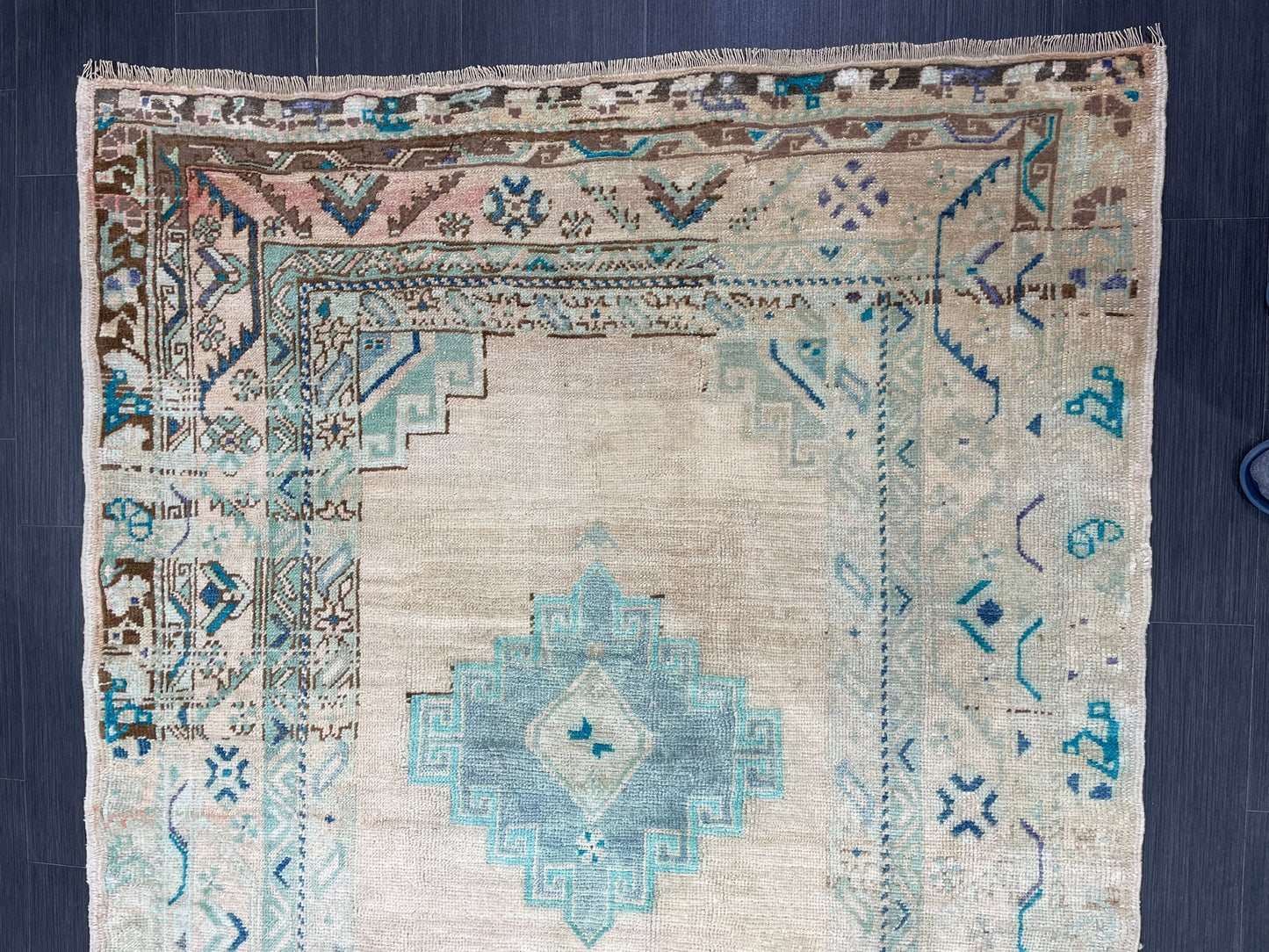 Muted Oushak Runner 4.7 x 11.5 Rug Turkish Runner Rug Faded Vintage Runner Rug Hallway Runner Rug Neutral Kitchen Runner Rug Wool Runner Rug