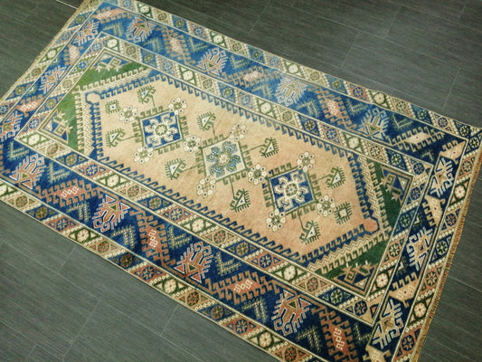 7 x 4 Blue Rugs, Hand Made Rug, Navy Oushak Rug, Rustic Rug, Bohemian Rug, Rug Runner, Turkish Rug, Farmhouse Rug, Vintage Rug, Wool rug