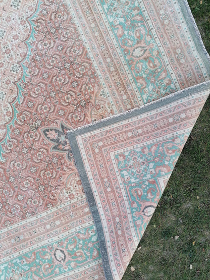 Oushak hand made wool rug 9'7x13 large living room rug, pastel oushak rug