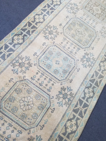 Oushak turkish rug 4'2x11 vintage wool rug, vintage oushak rug, vintage anatolian rug,unique hand made rug,kitchen rug