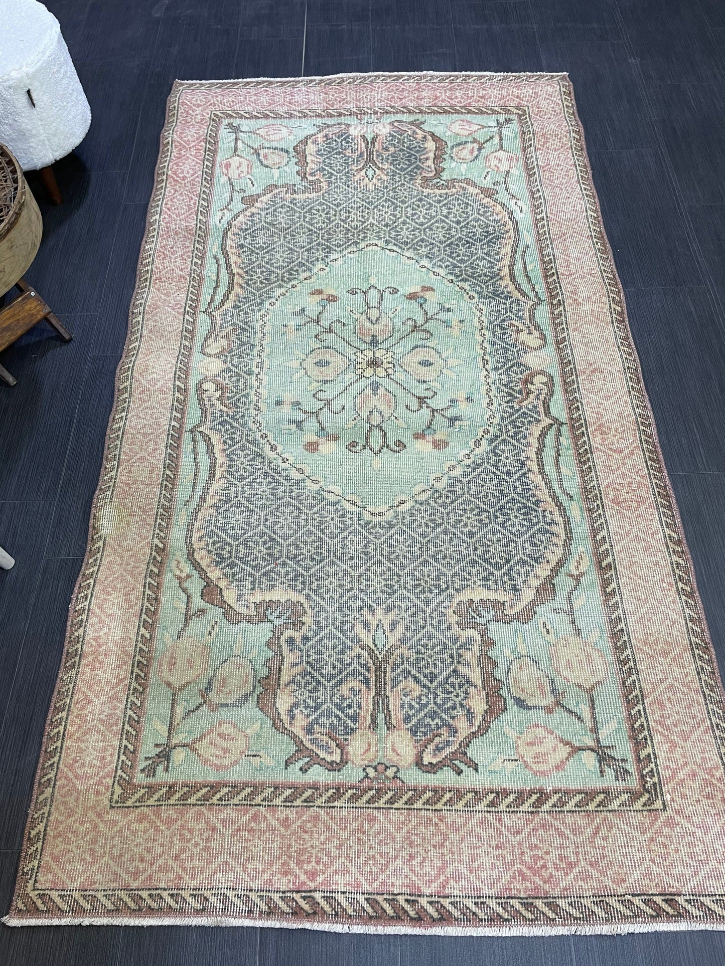 Persian RUG, Oushak 3.9 x 7 Rug, TURKISH Rug, Handknotted Rug, Oriental Rug, Vintage Rug, Handmade Rug, Antique Rug, woven rug.