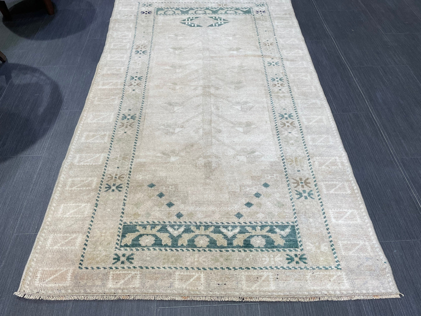 Muted Vintage Rug, TURKISH Rug, Vintage 3 x 5.2 Wool Rug, Oushak Rug, Hand Knotted Rug, 100% Wool Rug, Handmade Rug
