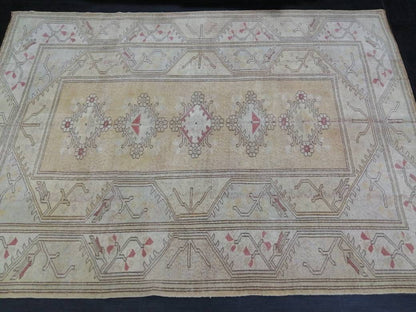 Muted Turkish Rug 9.4 x 6.7 Muted Oushak Rug Muted Vintage  Rug Wool Oushak Rug Hand Made Rugs Vintage Turkish Rug