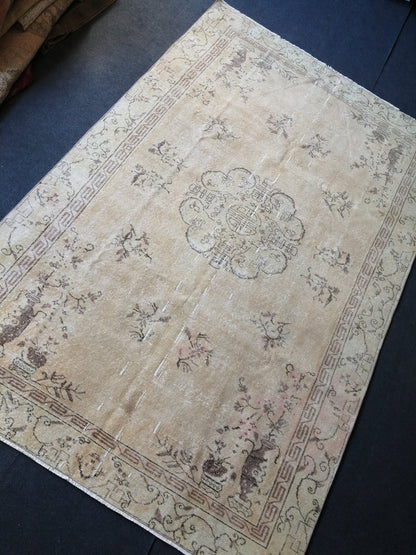 6 x 9.3 Large Area OUSHAK RUG TURKISH Oushak Rug Vintage  Rug Vintage Rug Wool 6x9 Rug Hand Made Rugs Vintage Turkish Rug Muted Oriental rug