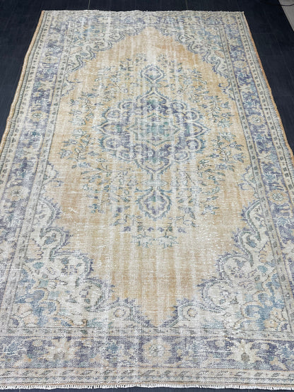 Large OUSHAK RUG TURKISH 6.3 x 10 Rug Vintage  Rug Wool Distressed Rug Handmade Rugs Turkish Rug Muted Oriental rug Hand Knotted Rug