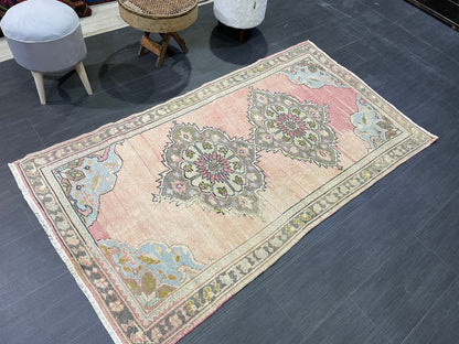 Antique Rug, Vintage 3.8 x 6.8 Rug, Turkish Wool Rug, Oushak Rug, Hand Knotted Rug, Persian Rug, Handmade Rug