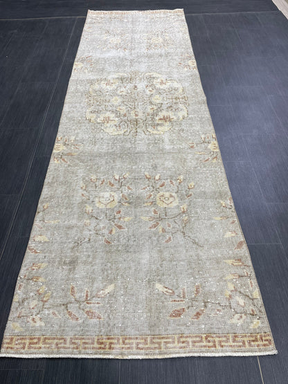 3 x 9.6 Muted Oushak Runner Rug Turkish Runner Rug Vintage Runner Rug Hallway Runner Rug Kitchen Runner Rug Wool Runner Grey Silver