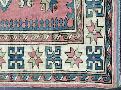 Pink and Blue 7.2 x 5.5 Vintage Oushak Rug Vintage Rug Livingroom Rug Wool Hand Made Rugs Vintage Turkish Rug