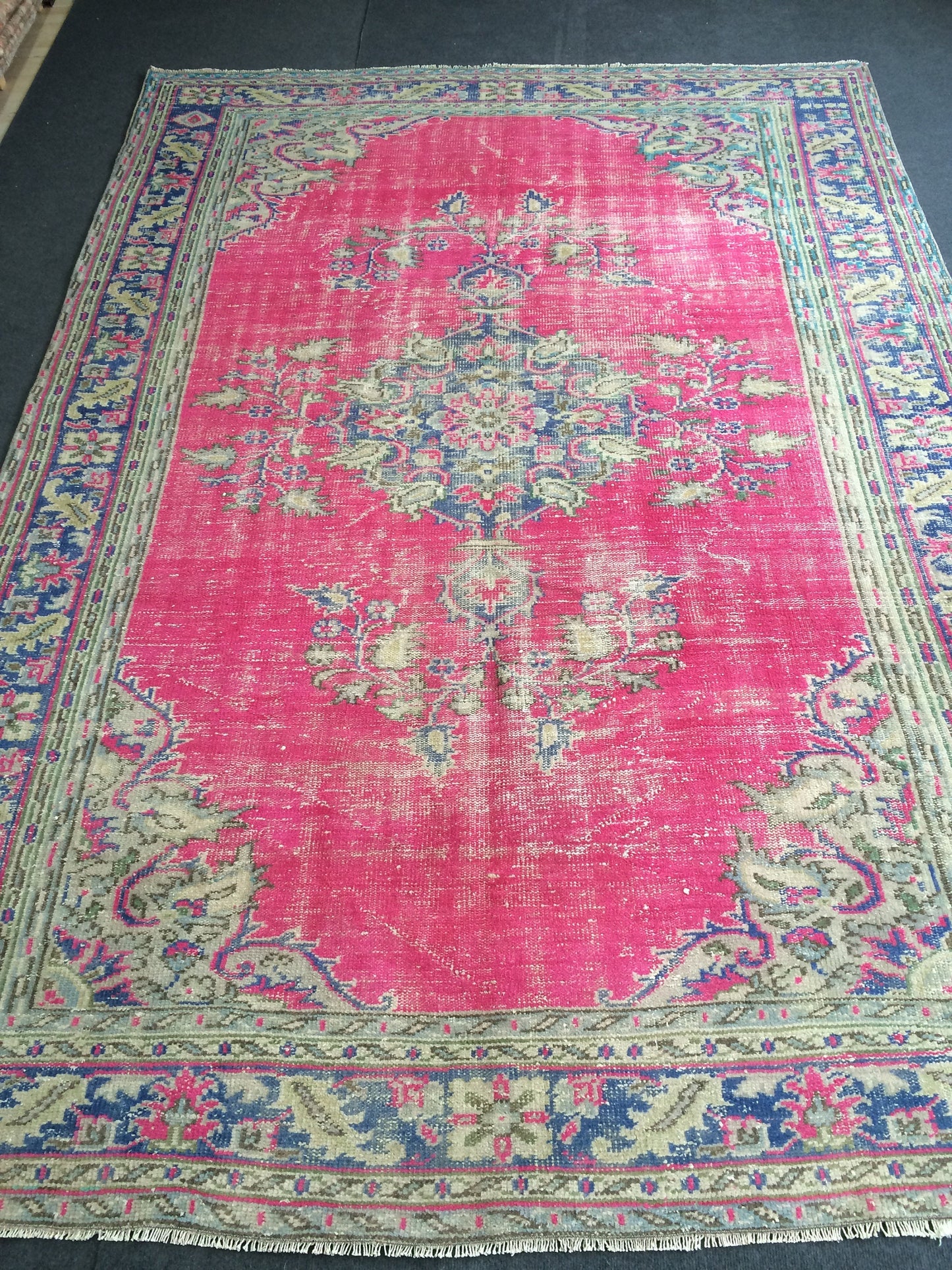 6.8 x 10 Turkish Rug, Oushak Rug, Handmade Rugs, Wool Vintage Hand Knotted Rug, Oriental Rugs, 7 by 10 Vintage Rug, hot pink, purple
