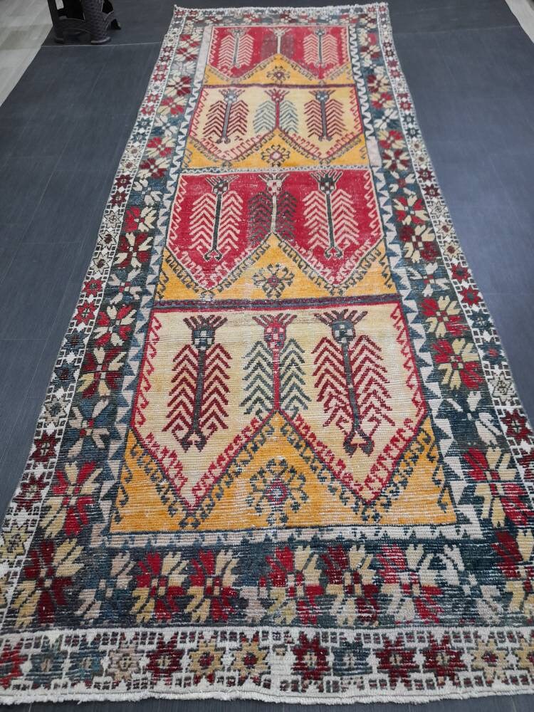 Hand Knotted Runner 4.5 x 12.7 Turkish Runner Rug Vintage Runner Rug Hallway Runner Rug Kitchen Runner Rug Wool Runner Rug Wool Nomad Rug