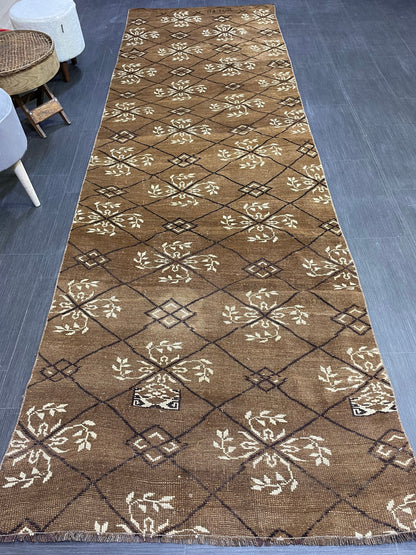 Turkish Rug, Vintage 3.6 x 11.3 Rug,Handmade Oushak Rug, Farmhouse Rug, Hand Knotted Wool Rug, Rustic Rug, Vintage Turkish Rug