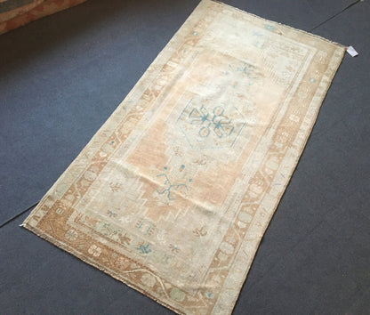3.4x6.2 feet natural wool large rug, turkish kitchen area rug, oushak bedroom rug, hallway middle floor rug, brown muted bathroom floor rugs