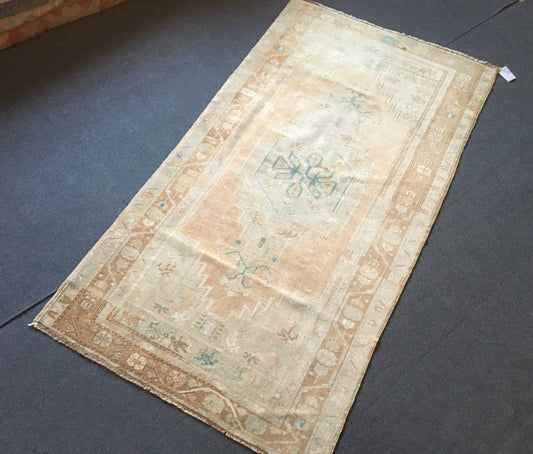 3.4x6.2 feet natural wool large rug, turkish kitchen area rug, oushak bedroom rug, hallway middle floor rug, brown muted bathroom floor rugs