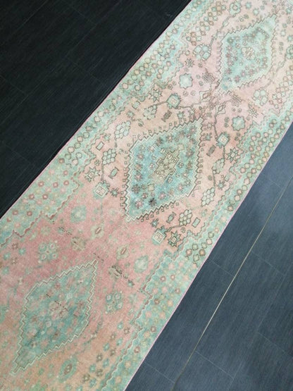 Muted OUSHAK RUG 2.6 x 11 TURKISH Vintage Runner Oriental Runner Rug Faded Vintage Runner Rug Hand Made Kitchen Runner Vintage HallwayRunner