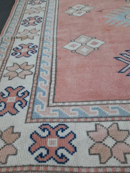 Muted Vintage Turkish Rug 5.2 x 8  Oushak Rug, Wool Oriental Rug Pink Muted Vintage Persian Rug, Hand Made Rug Pink Vintage Wool Rug 5x8