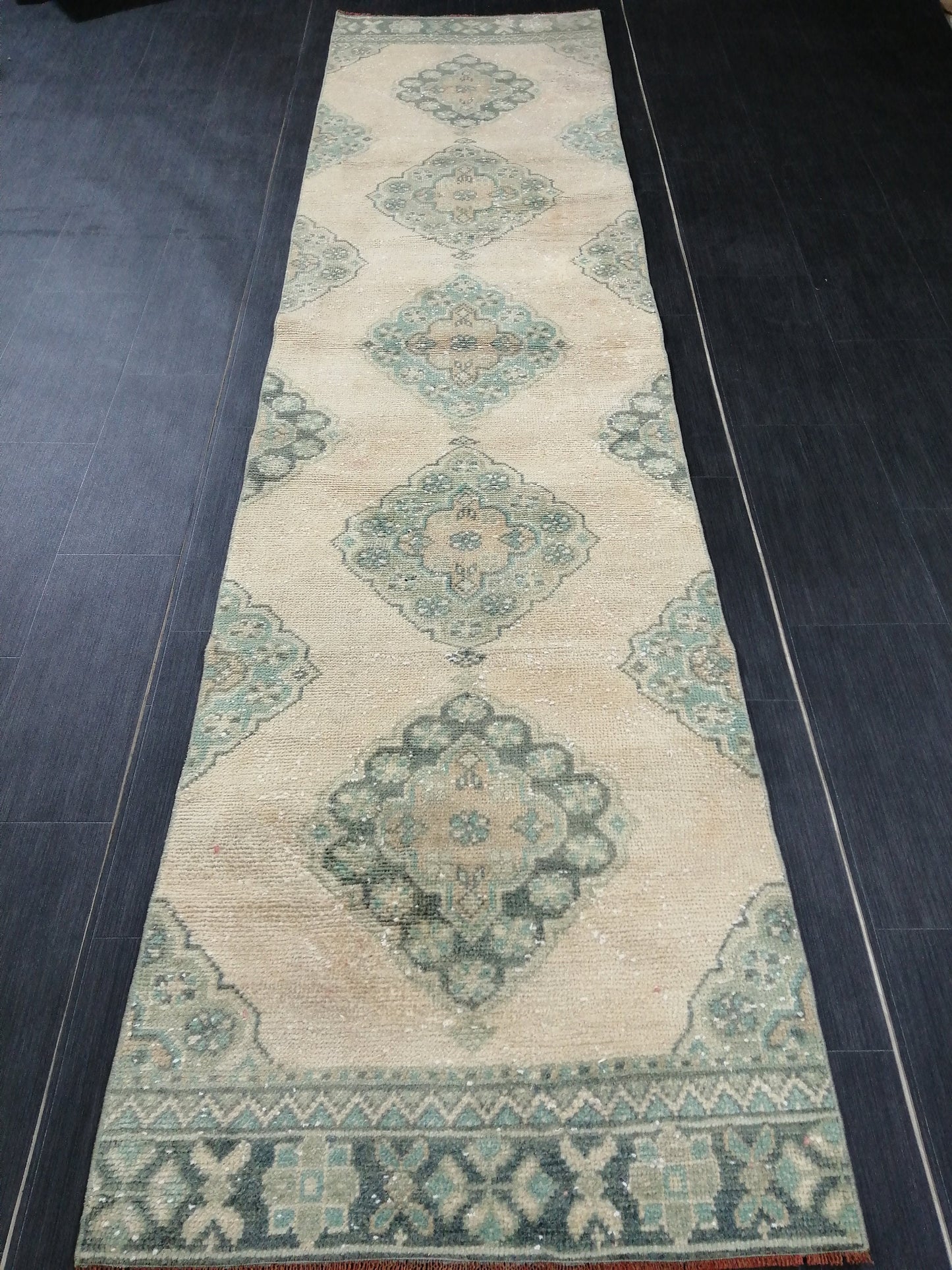 Muted Oushak Runner Rug 10.7 x 2.6 Muted Vintage Runner Rug Hallway Runner Rug Kitchen Runner Rug Wool Runner Rug Wool Oushak Rug
