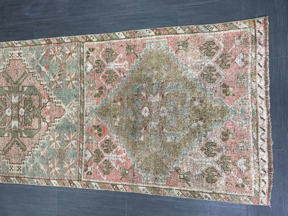 Hand Knotted Runner 3.3 x 11 Vintage Runner Rug Hallway Runner Rug Kitchen Runner Rug Wool Runner Rug Wool Turkish Runner Rug