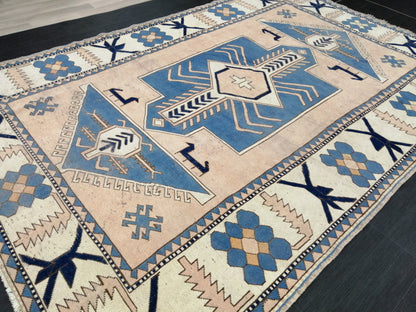 Blue Wool Rugs 6.8 x 10 Vintage Hand Made Rug, Oushak Rug, Turkish Rug, Farmhouse Rug Vintage Rug, Wool rug Oriental Rug 7x10 rug