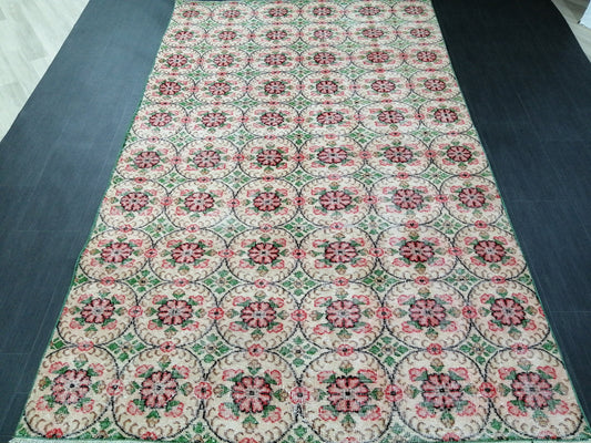 Green Floral Rugs, 8.5 x 5.3 Hand Made Rug, Oushak Rug, Rustic Rug, Boho Rug, Rug Runner, Turkish Rug, Farmhouse Rug, Vintage Rug, Wool rug