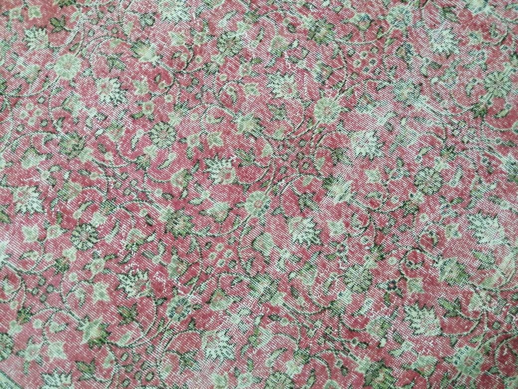 Vintage RUG 7.4 x 10.4 Vintage TURKISH Rug Persian Vintage  Rug Floral Oushak Rug Large Hand Made Rugs Vintage Turkish Pink Rug 7x10