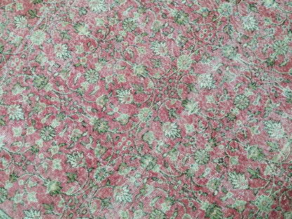 Vintage RUG 7.4 x 10.4 Vintage TURKISH Rug Persian Vintage  Rug Floral Oushak Rug Large Hand Made Rugs Vintage Turkish Pink Rug 7x10