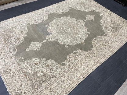 Turkish Rug Vintage 6.7 x 10 Oushak Rug Oriental Rug Gray Wool Rug Fine Knotted Farmhouse Rug, Vintage Rug, Hand Made Rug Persian Rug