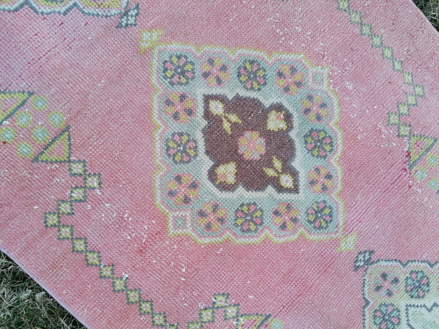 Vintage runner rug 2.10 x 22.10 pink runner rug, oushak wool handmade runner