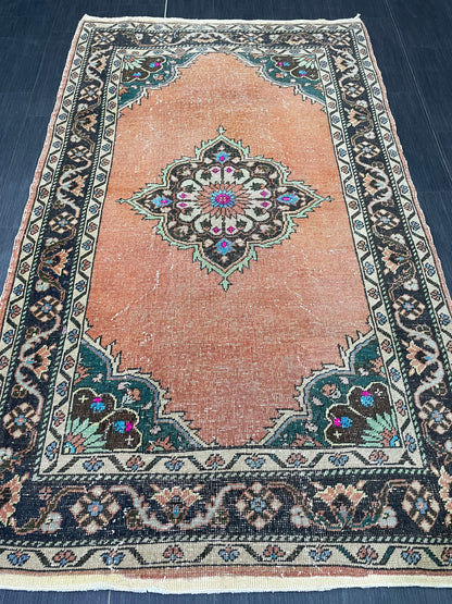 Hand Knotted Rug 4 x 7.2 Handmade Rug Muted Vintage Oushak Rug Wool Oriental Rug Hand Made Rugs Vintage Turkish Rug Muted Persian Wool Rug