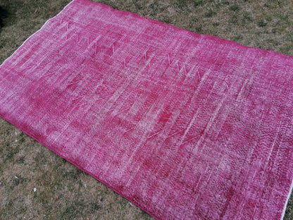 5.7 x 9 turkish rug, vintage pink rug, vintage oushak rug unique hand made rug kitchen rug