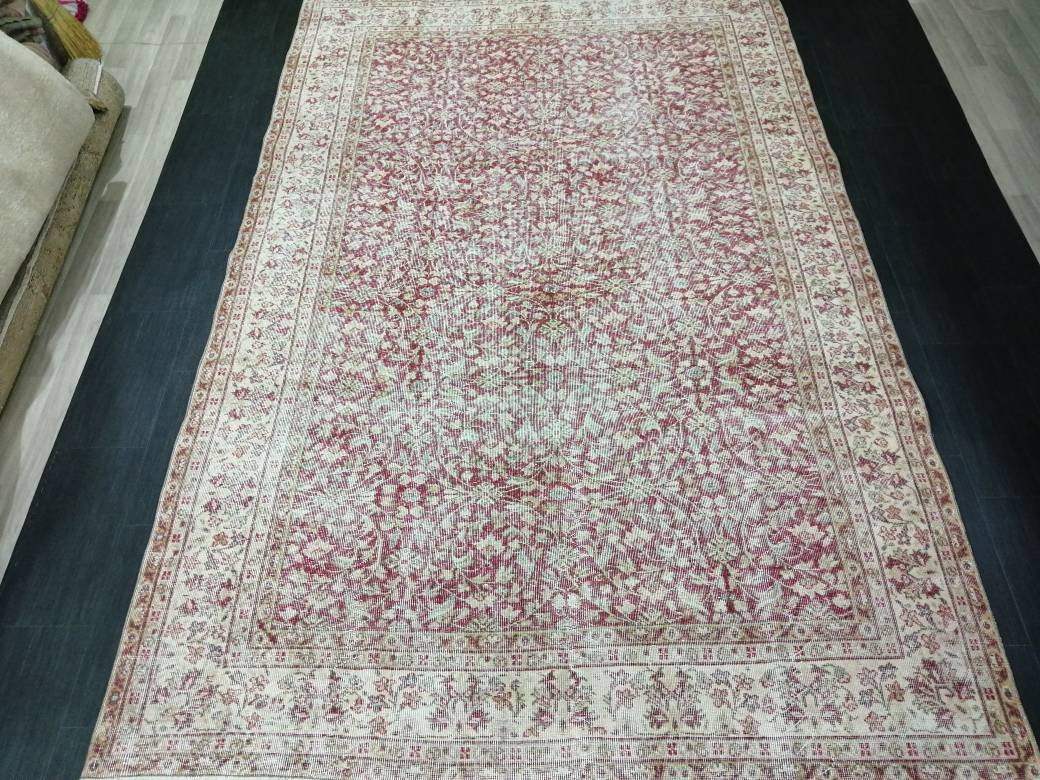 Vintage Turkish Rug 6.6 x 10. 3 Muted Oushak Rug Muted Vintage  Rug Wool Oushak Rug Hand Made Rugs Vintage 7x10 Turkish Rug