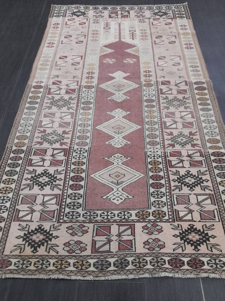 Muted Vintage Rug 3.8 x 6.9 Turkish Vintage Rug Wool Oushak Rug Hand Made Rug Vintage Hand Knotted Rug Turkish Rug Oriental Rug