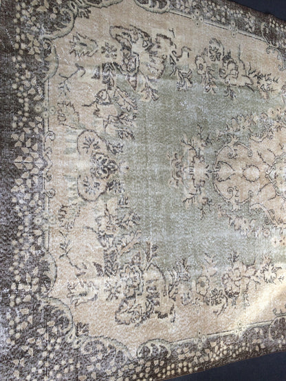 6.5 x 10.8 Vintage Light Green  Rug, Large Area Vintage Rug, Oushak Rug,Turkish Rug Hand woven Rug 6.5x11 Muted Rug