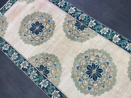 Green Turkish Runner Rug 4 x 11.3 Muted Vintage Runner Persian Hallway Runner Rug Kitchen Runner Rug Oriental Runner Muted  RUNNER