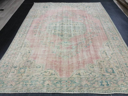 Large Vintage RUG Vintage TURKISH Rug 6.7 x 9 Vintage Distressed  Rug Vintage Oushak Rug Hand Made Rugs Antique Turkish Rug Oriental Rug