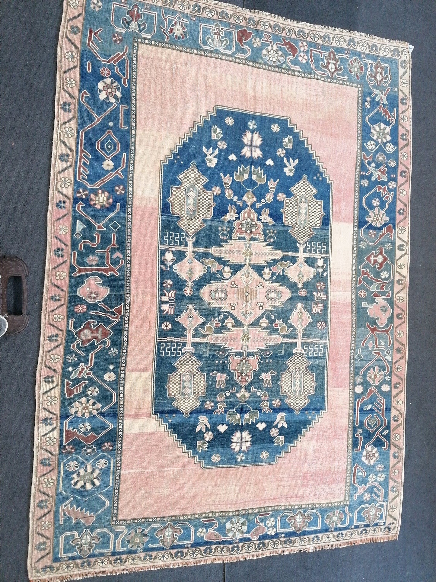 9x6'2 oushak vintage rug, turkish oushak rug rustic unsual tribal rug retro style rug