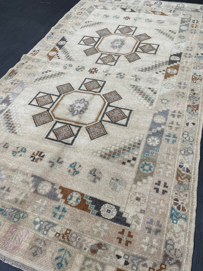 Muted Handmade Rug Muted  3.6 x 6.8 Vintage Rug Wool Oushak Rug Hand Made Rugs Vintage Turkish Rug Living Room Rug