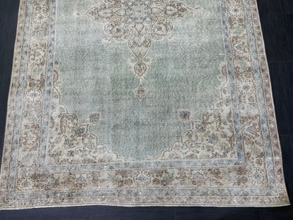 Green Vintage Rug Vintage 5.6 x 8.8 Hand Knotted Rug Wool Oushak Rug Hand Made Rugs Vintage Turkish Rug Persian Rug Distressed Rug