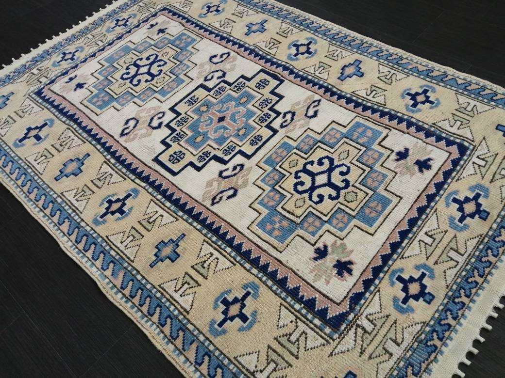 Vintage Blue Rug, 3.9 x 5.7 Hand Made Rug Oriental Rug, Wool Oushak Rugs, Hand Made Rug, Persian Rug, Vintage Turkish Rug, Farmhouse Rug