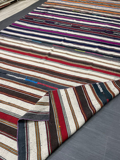 7.5 x 15.4  Vintage Flat woven Rug, Turkish Rug Handmade Flatweave Carpet , Stripped Flatweaving, Rustic Rug, Farmhouse Rug, Oushak Rug