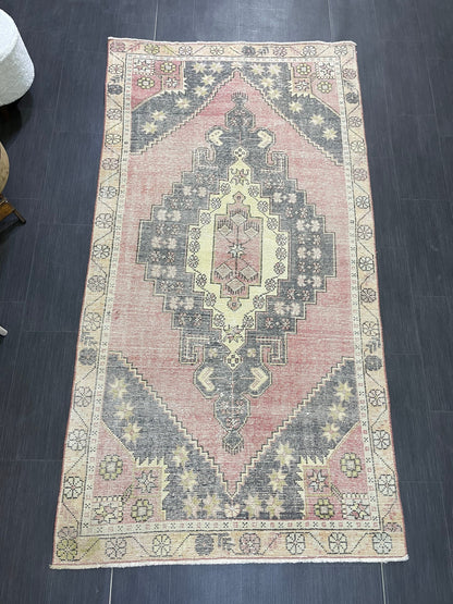 Turkish Muted 4.3 x 8 Rug, Oriental Rug, Large Area Rug, Distressed Vintage Rug, Oushak Rug, Muted Rug Hand Knotted Rug, Handmade Rugs