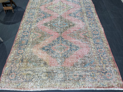 Muted Oriental Runner Rug 4.10 x 11.2 , Turkish Runner Rug, Vintage Runner Rug Hallway Runner Rug Kitchen Runner Rug Persian Wool Runner Rug