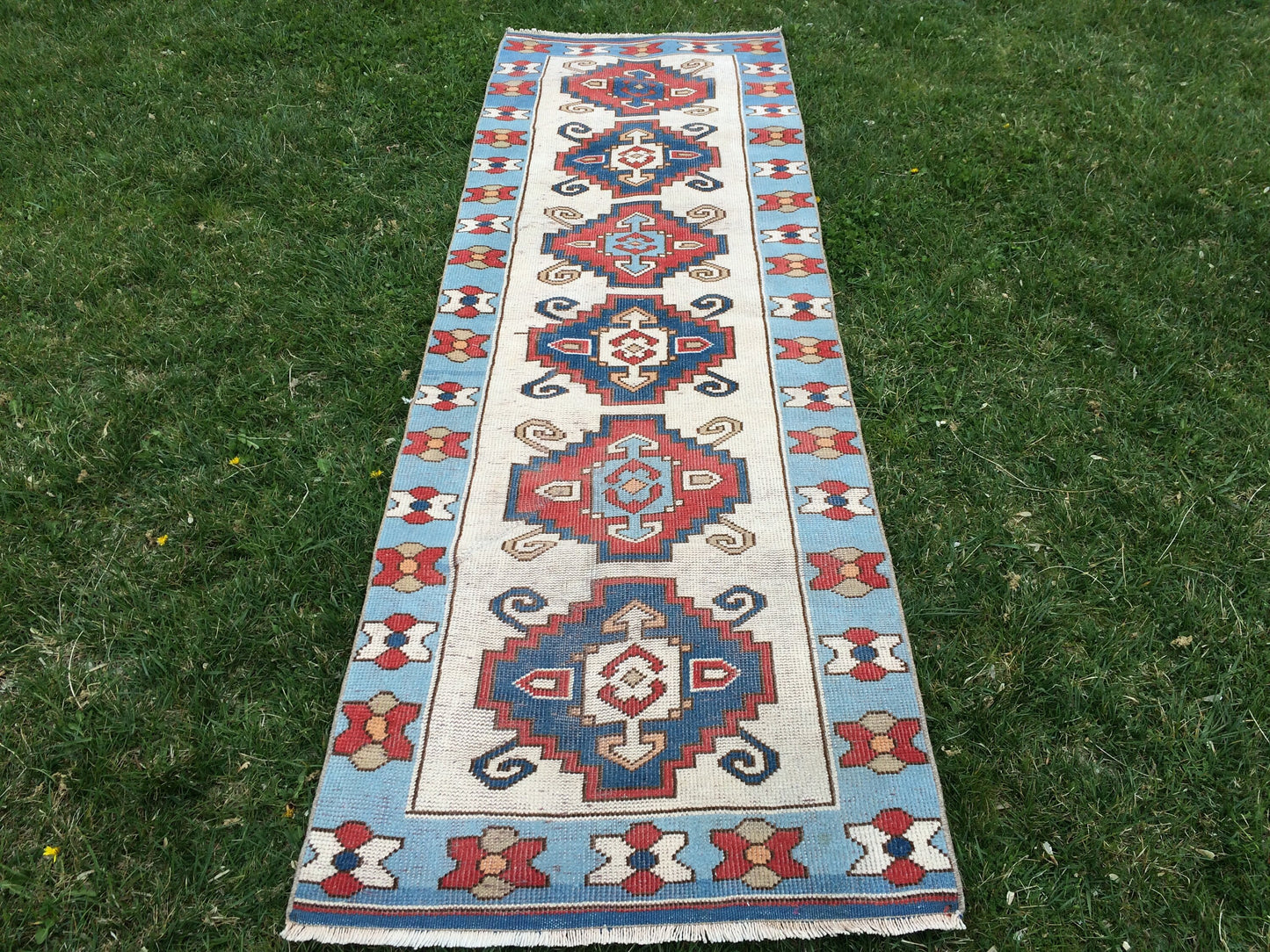 BLUE oushak Rug Turkish Runner Rug 8.4 x 2.7 Runner Rug Vintage Runner RugsOushak  Runner Rug Earth Tones Rugs Rustic Runner Rug