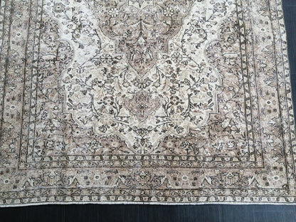 Neutral Rugs, 6.5 x 9.8 Vintage Rug Hand Made Rug, Muted Oushak Rug, Rustic Rug, Turkish Rug, Farmhouse Rug, Wool rug