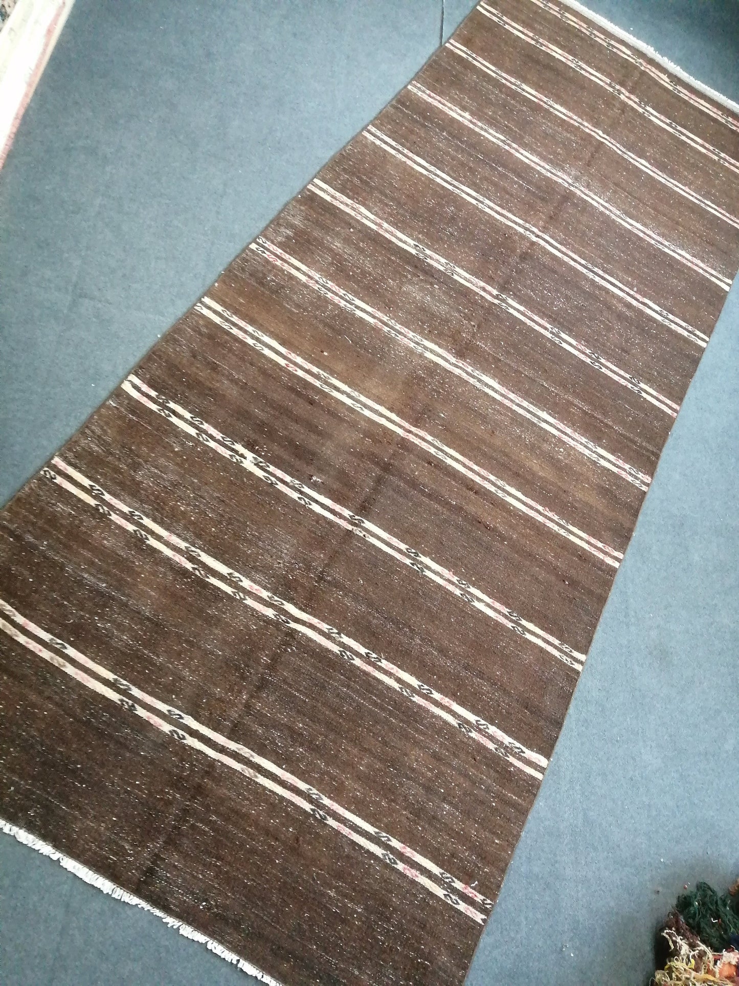 Oushak Flatwoven Runner 4.9 x 12.6 Dark Turkish Runner Rug Vintage Runner Rug Hallway Runner Rug Kitchen Runner Rug Wool Runner Rug