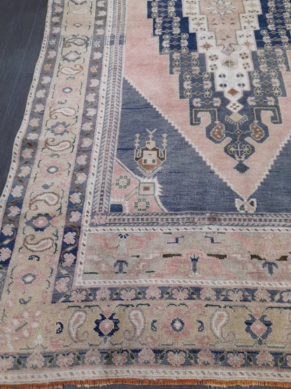 Blue and Pink Vintage Rug 5.2 x 10 Authentic Turkish Oushak Rug Hand Knotted Rug Rustic Rug, Wool Turkish Rug 5x10 Rug Oriental Rug